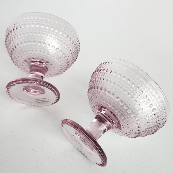 Set of 2 Textured Pink Dessert Ice Cream Glasses Bubble Pearl Stem Glassware - Picture 3 of 4